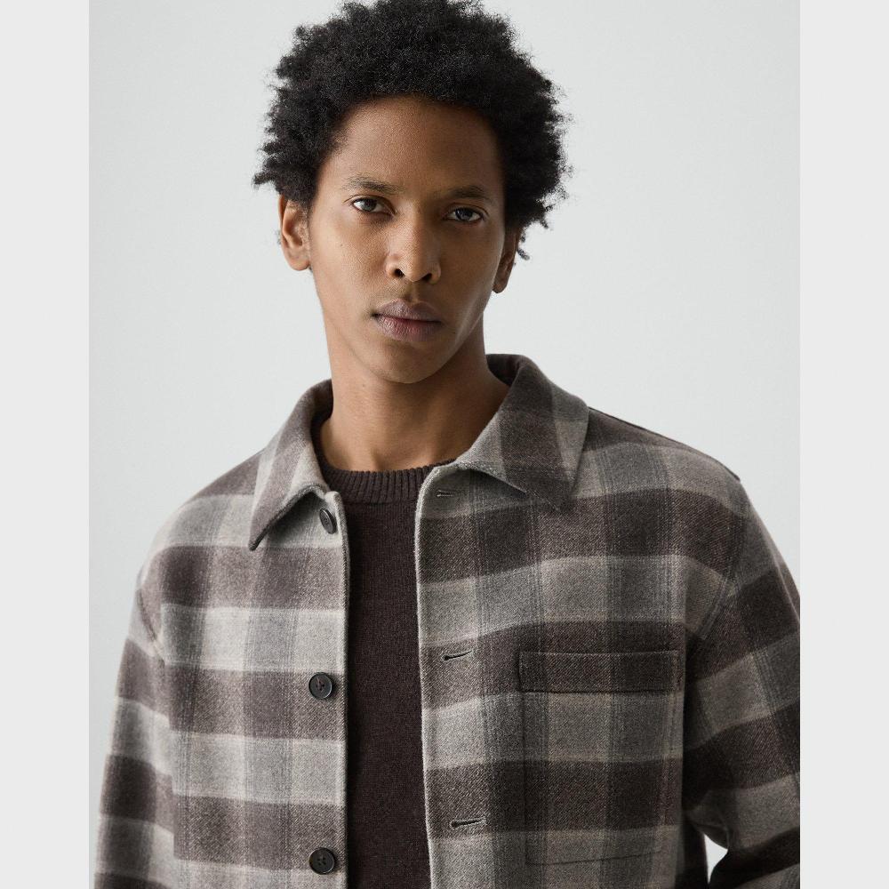 J Brand Overshirt In Checked Double-Face Wool-Cashmere Feather Multi