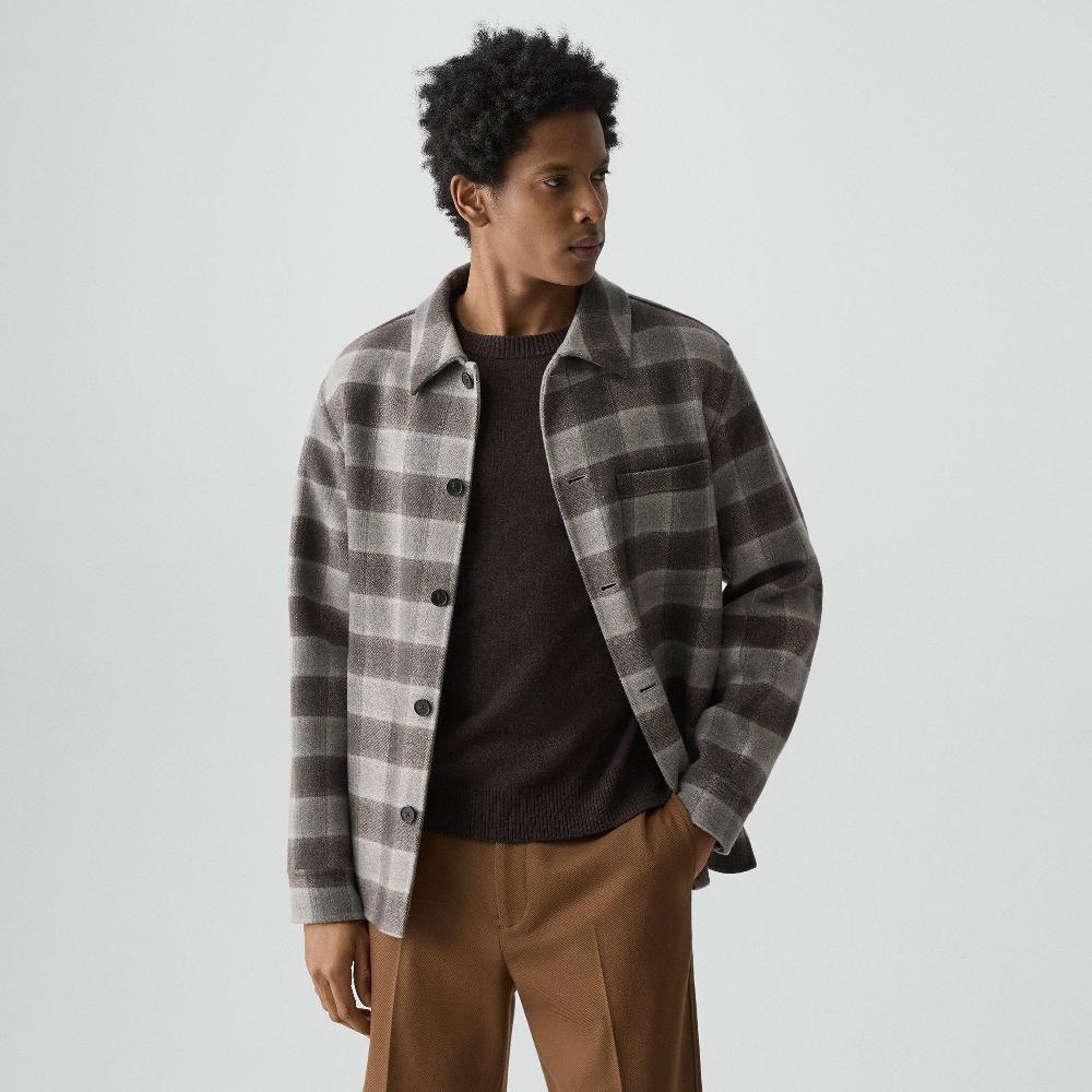 j brand Overshirt in Checked Double-Face Wool-Cashmere feather multi