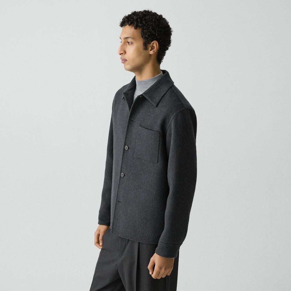 J Brand Overshirt In Double-Face Wool-Cashmere Dark Charcoal Melange