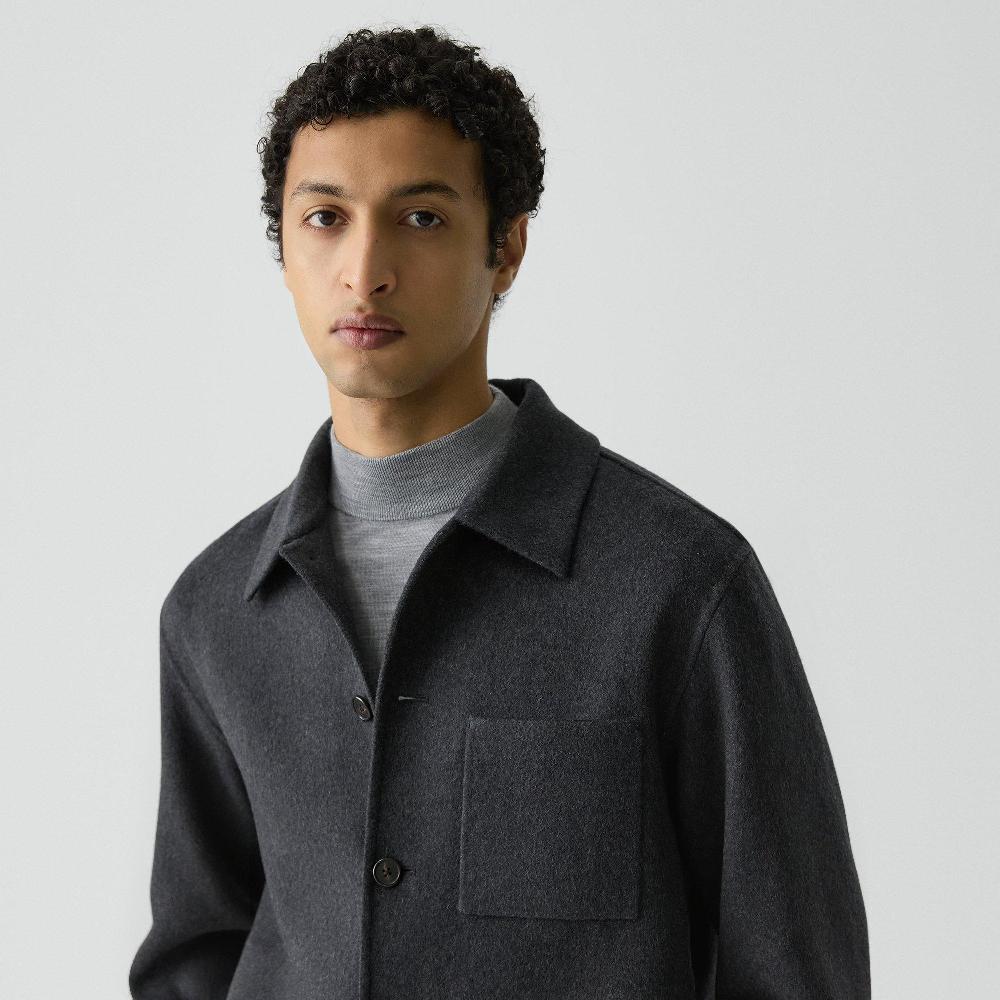 J Brand Overshirt In Double-Face Wool-Cashmere Dark Charcoal Melange
