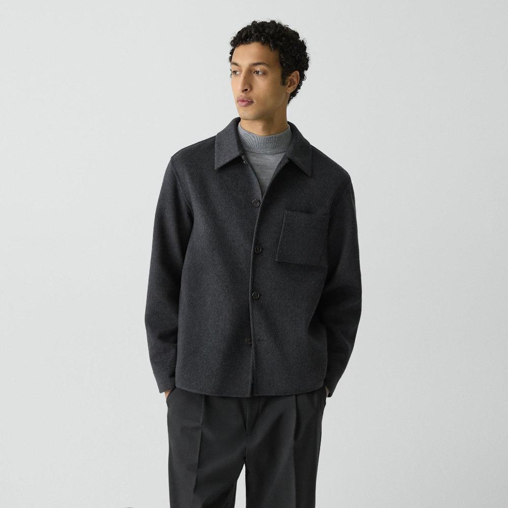 j brand Overshirt in Double-Face Wool-Cashmere dark charcoal melange