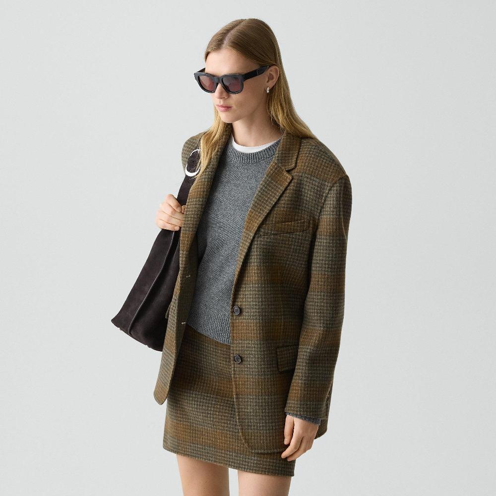 J Brand Oversized Blazer In Plaid Wool-Cashmere Brass Multi