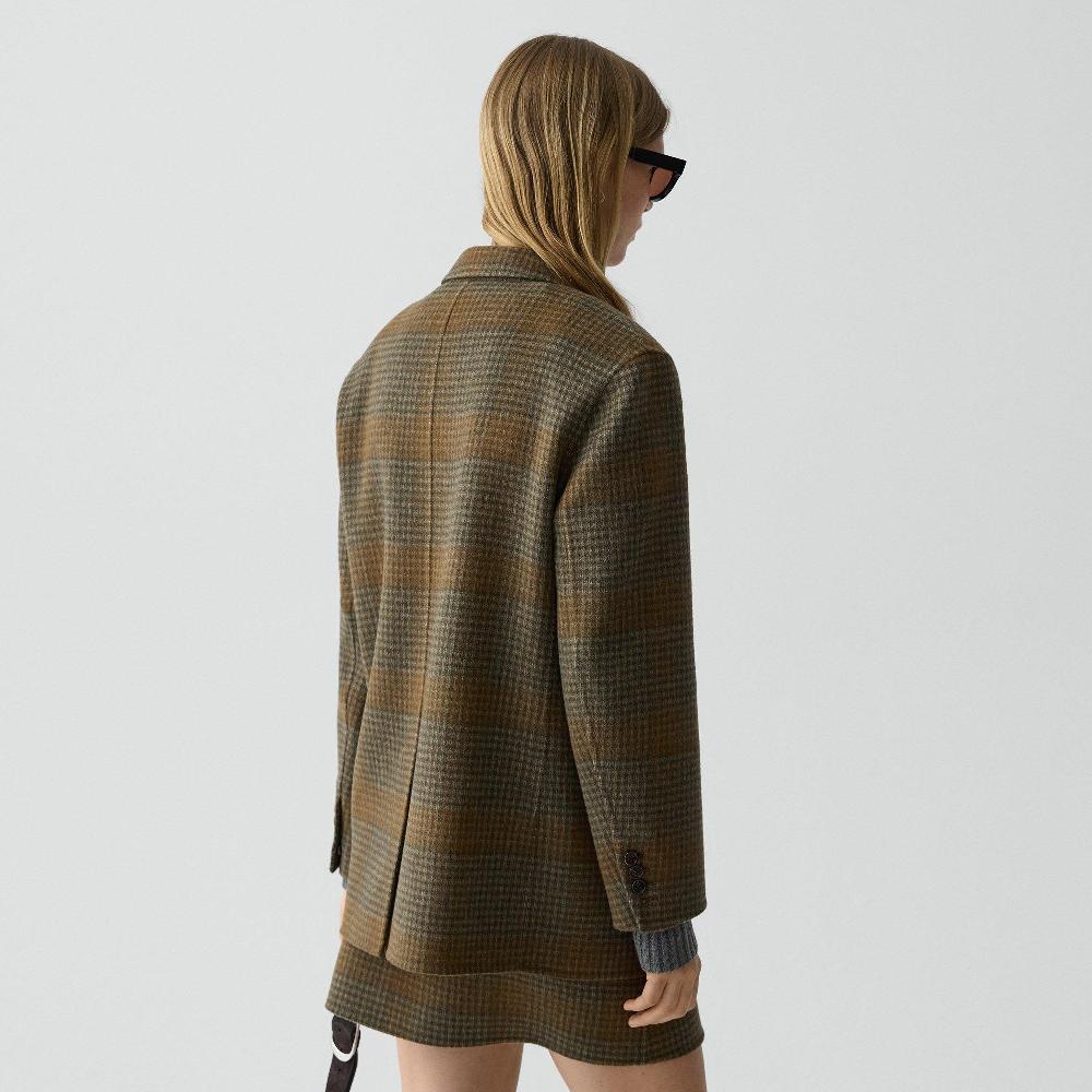 J Brand Oversized Blazer In Plaid Wool-Cashmere Brass Multi