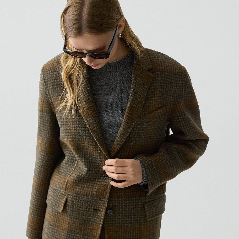 J Brand Oversized Blazer In Plaid Wool-Cashmere Brass Multi