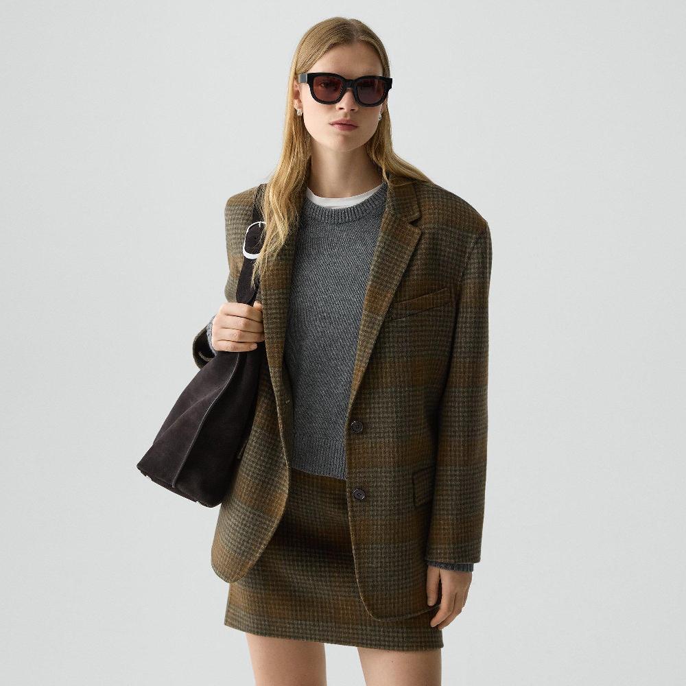 j brand Oversized Blazer in Plaid Wool-Cashmere brass multi