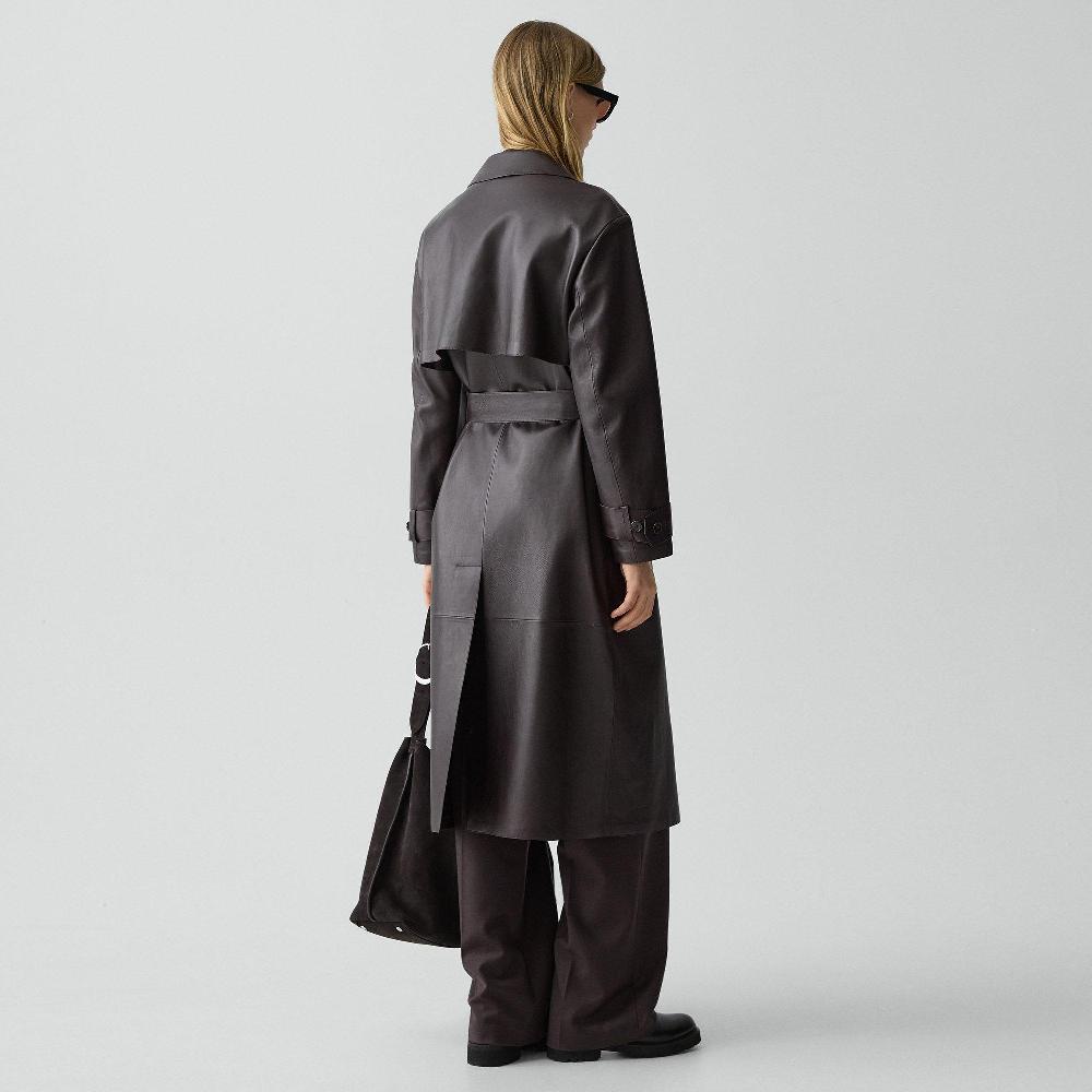 J Brand Oversized Double-Breasted Trench Coat In Sleek Leather Cacao