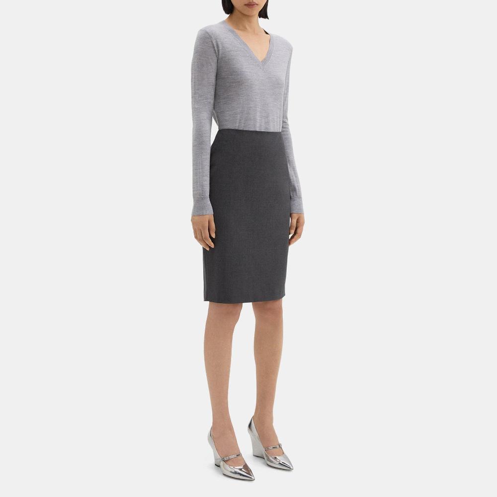 J Brand Pencil Skirt In Stretch Wool Charcoal Melange