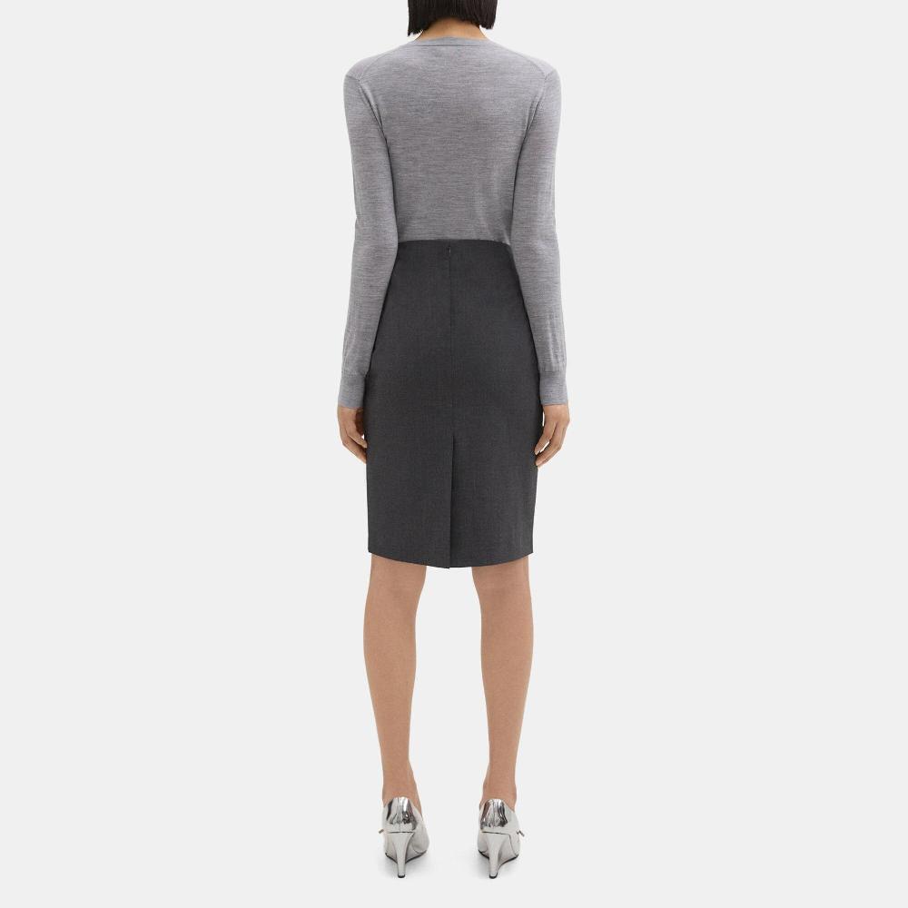 J Brand Pencil Skirt In Stretch Wool Charcoal Melange