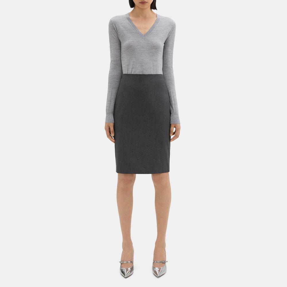 j brand Pencil Skirt in Stretch Wool charcoal melange