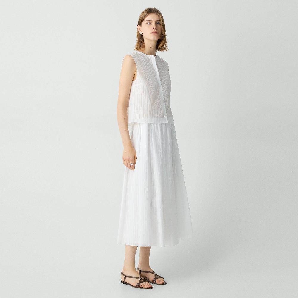 J Brand Pleated A-Line Skirt In Linear Cotton White