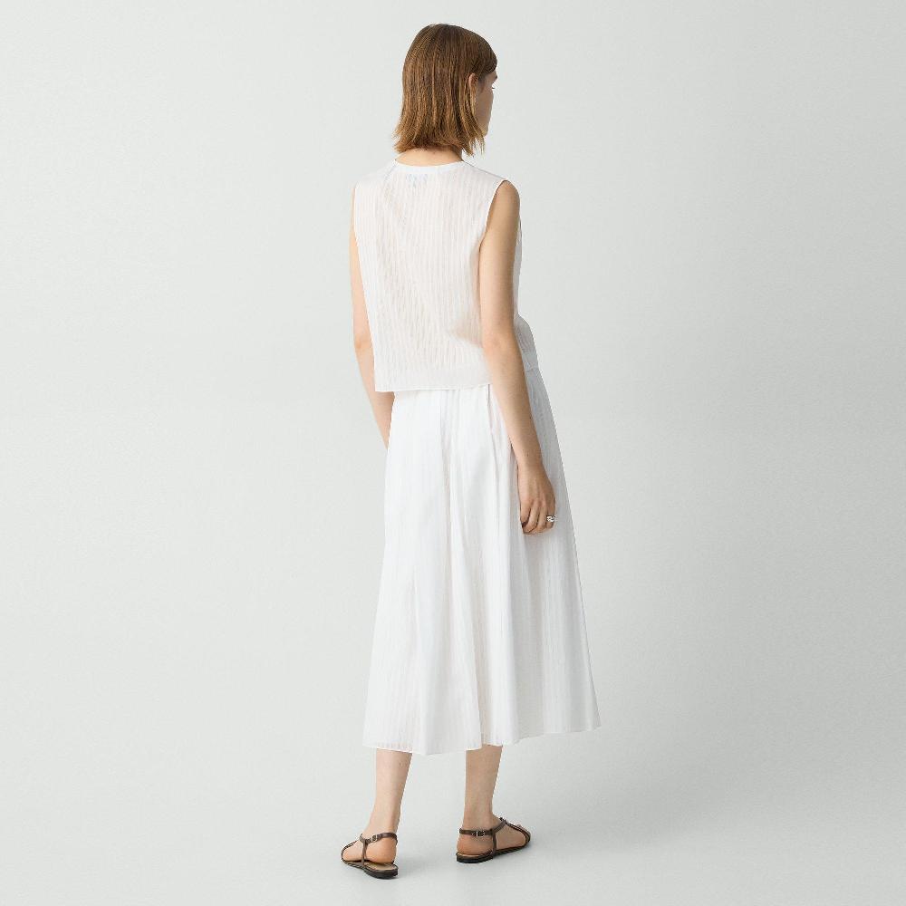 J Brand Pleated A-Line Skirt In Linear Cotton White