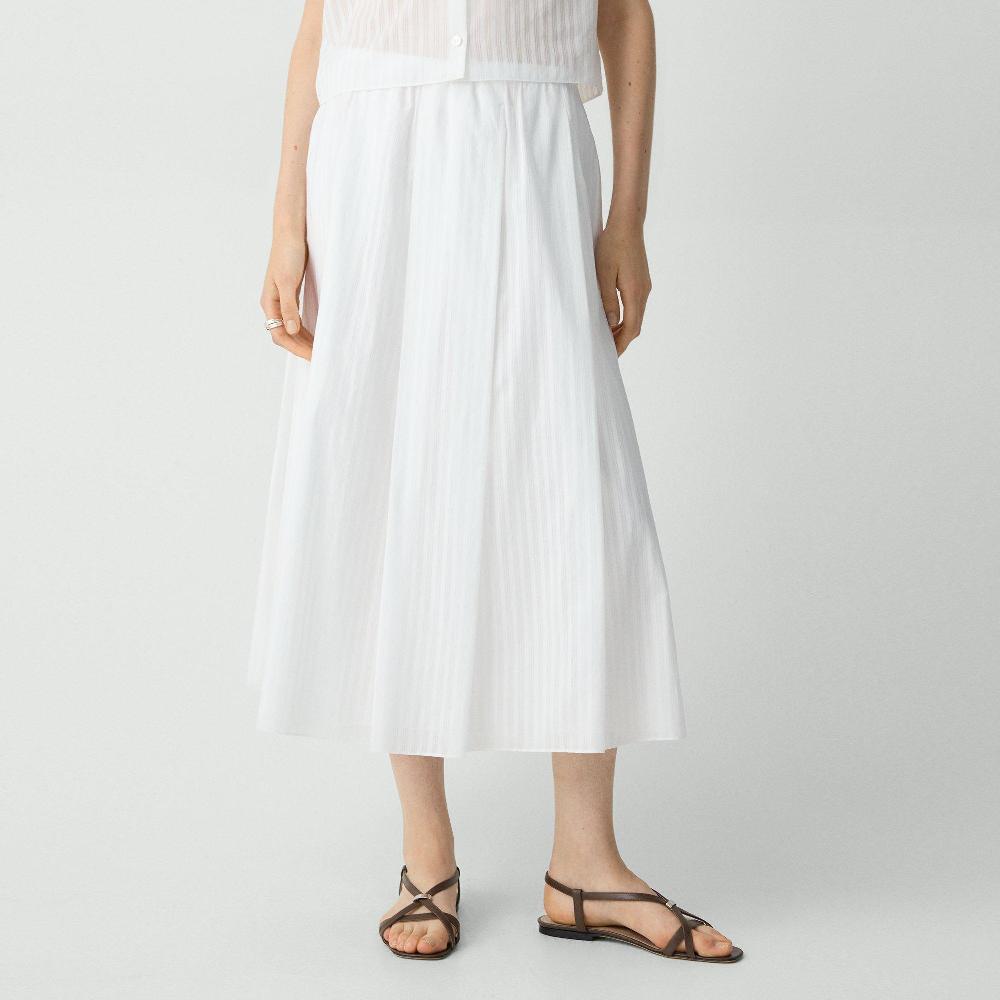 J Brand Pleated A-Line Skirt In Linear Cotton White