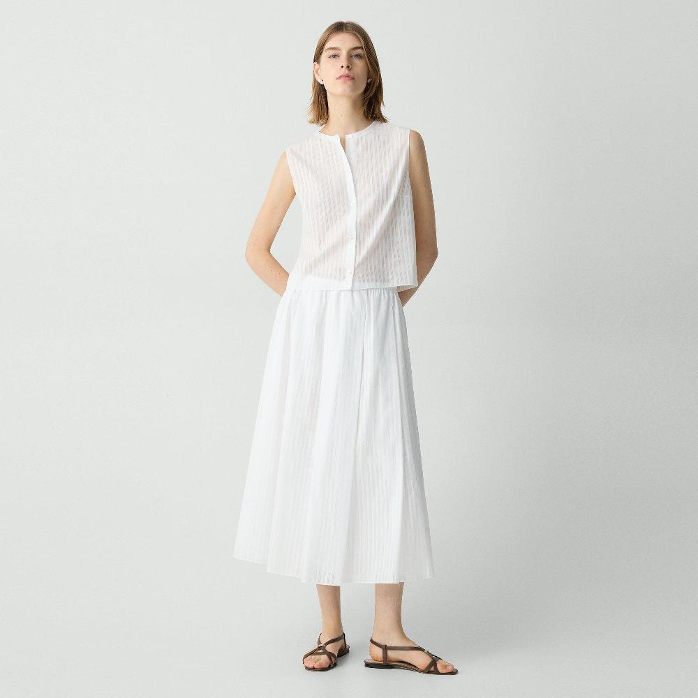 j brand Pleated A-Line Skirt in Linear Cotton white