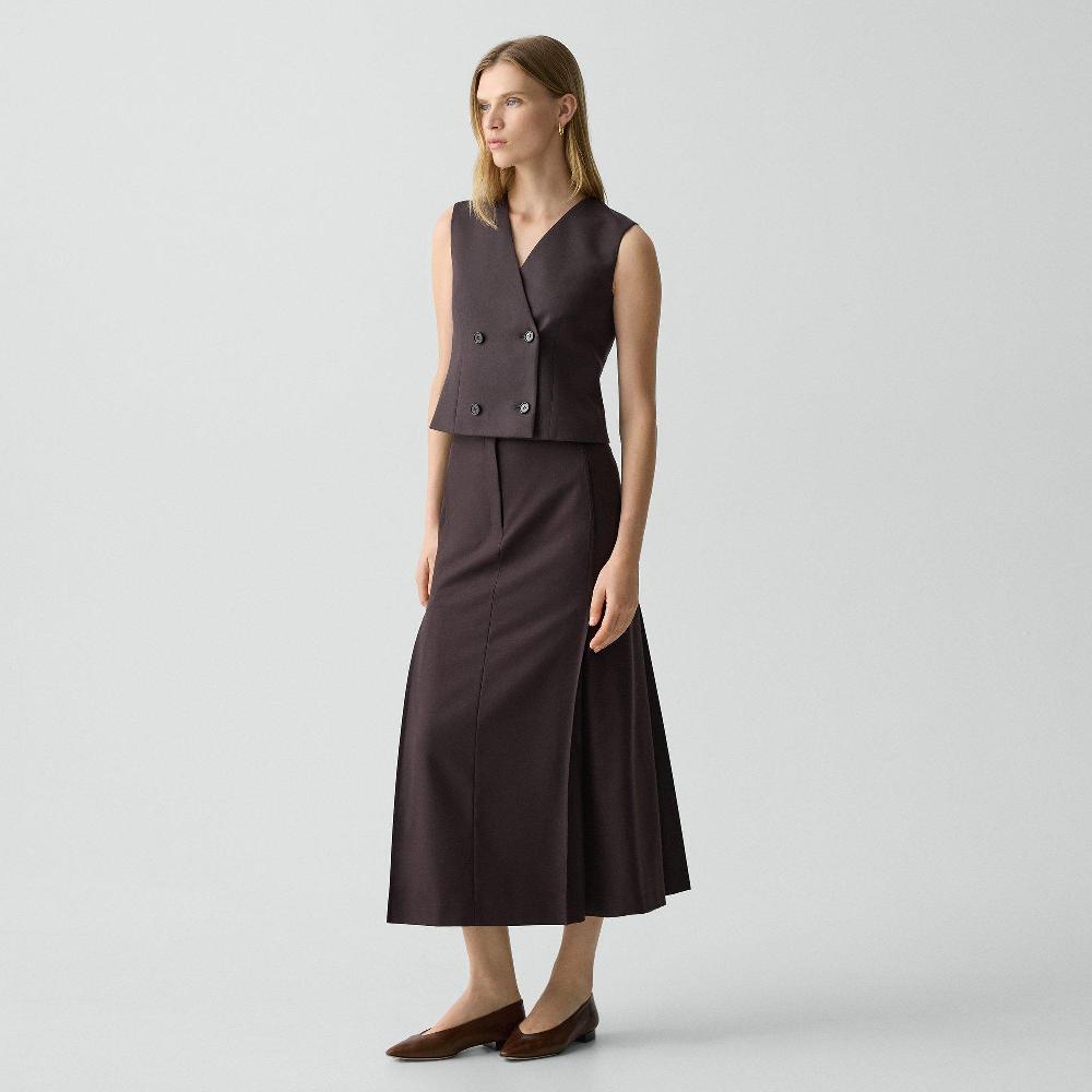 J Brand Pleated Maxi Skirt In Wool-Blend Flannel Cacao