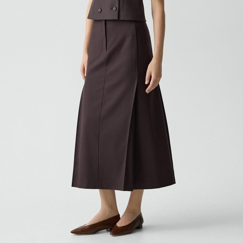J Brand Pleated Maxi Skirt In Wool-Blend Flannel Cacao