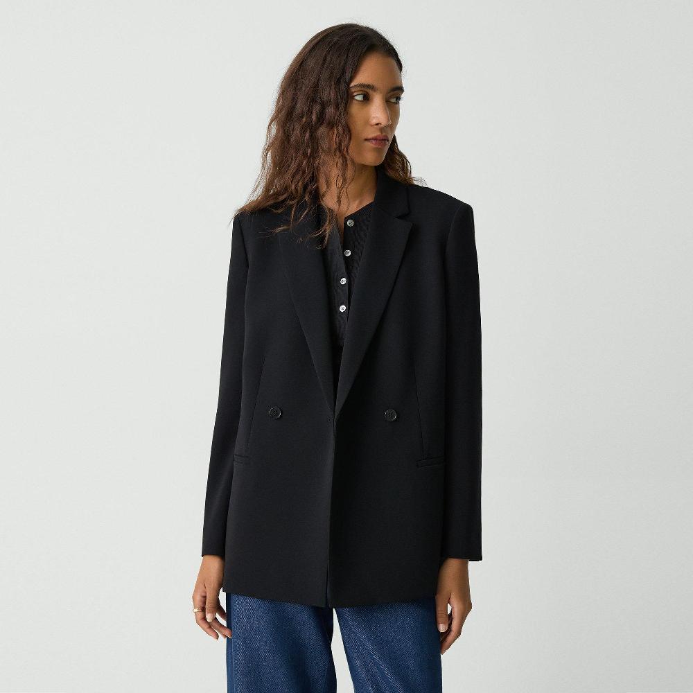j brand Relaxed Double-Breasted Blazer in Admiral Crepe black