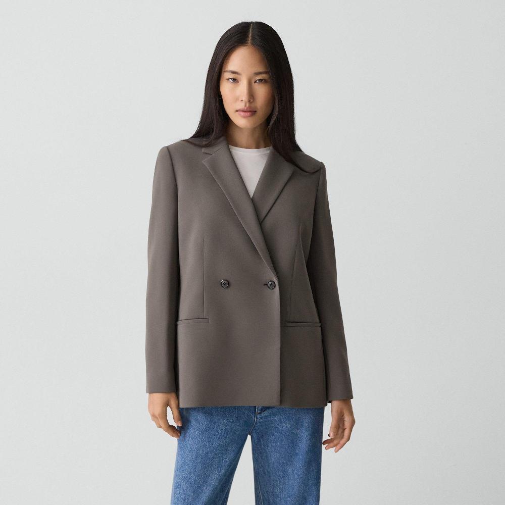 j brand Relaxed Double-Breasted Blazer in Admiral Crepe slate