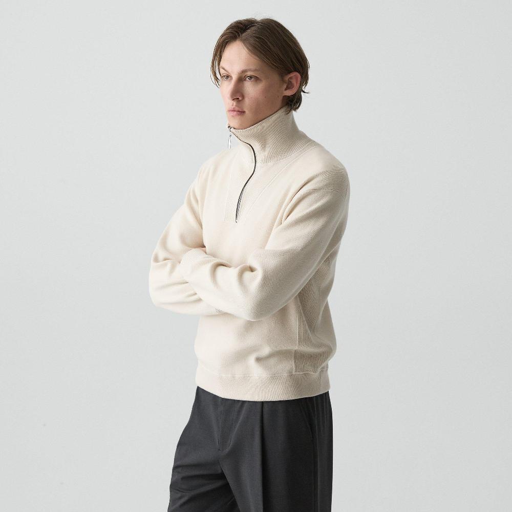 J Brand Relaxed Quarter-Zip Sweatshirt In Wool Bilen Alabaster