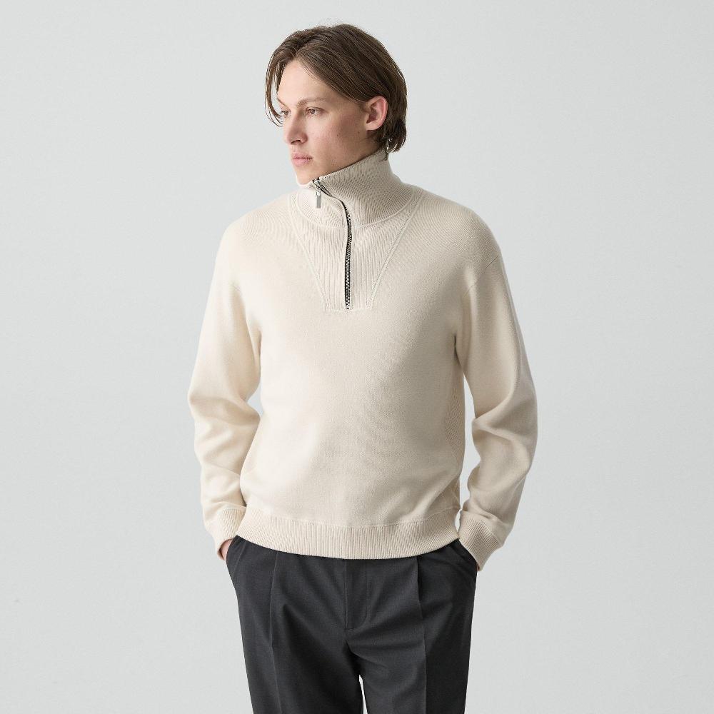 j brand Relaxed Quarter-Zip Sweatshirt in Wool Bilen alabaster