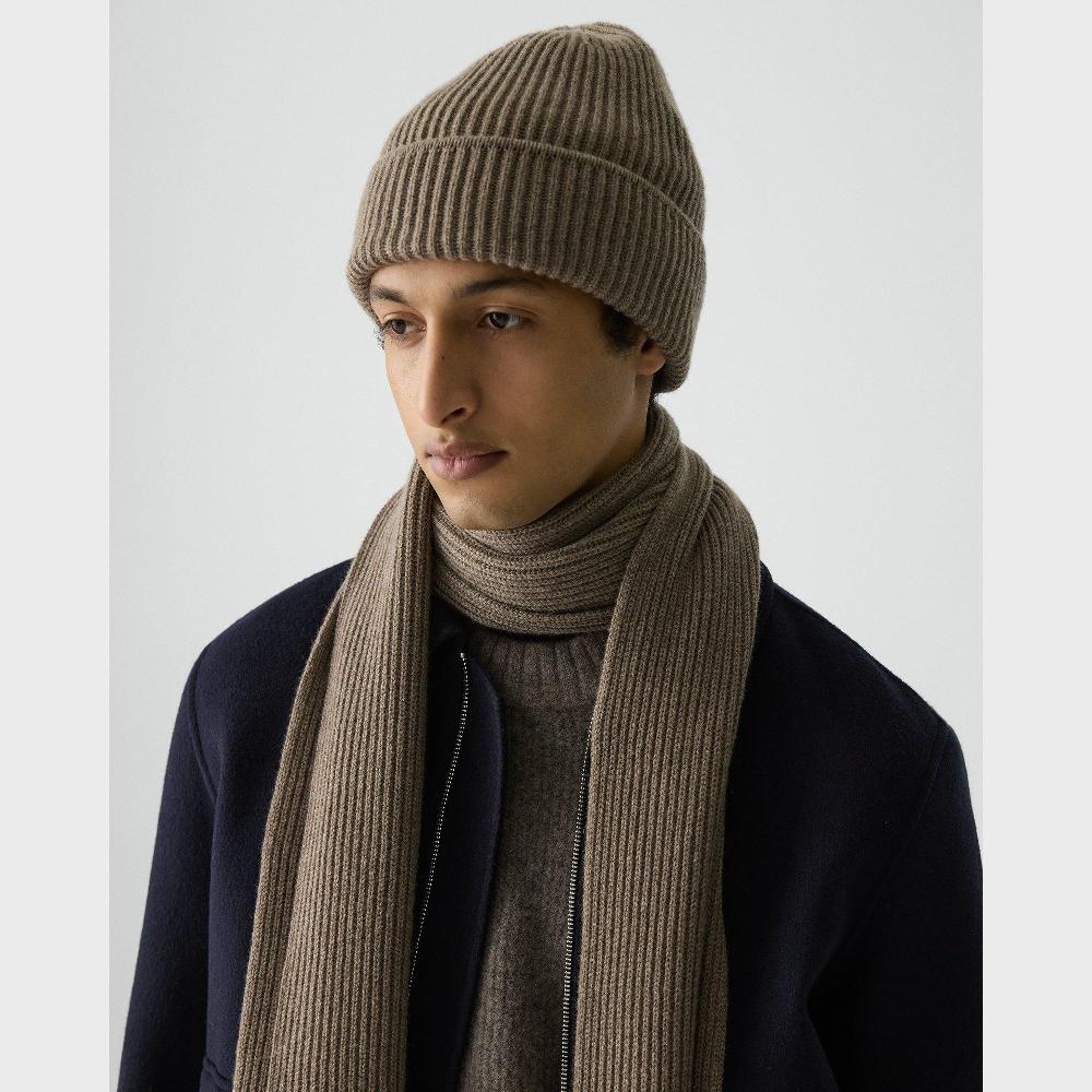 j brand Ribbed Beanie in Cashmere dark feather melange