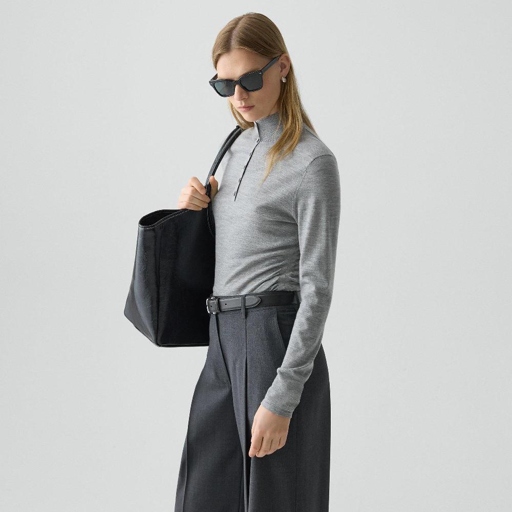 J Brand Shirred Henley Sweater In Regal Wool Grey Melange