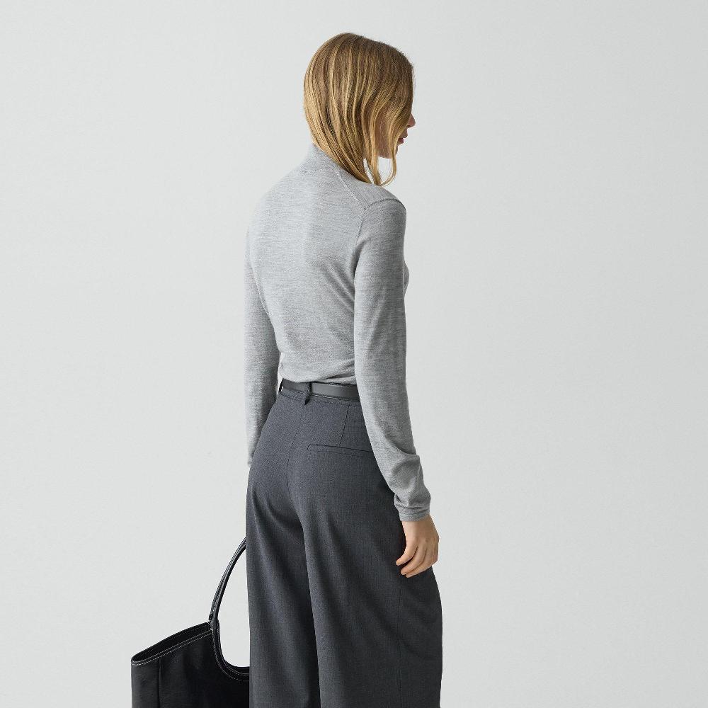 J Brand Shirred Henley Sweater In Regal Wool Grey Melange