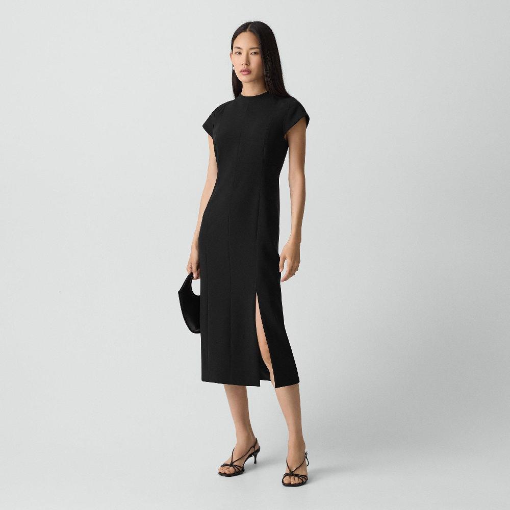 J Brand Short-Sleeve Midi Dress In Admiral Crepe Black