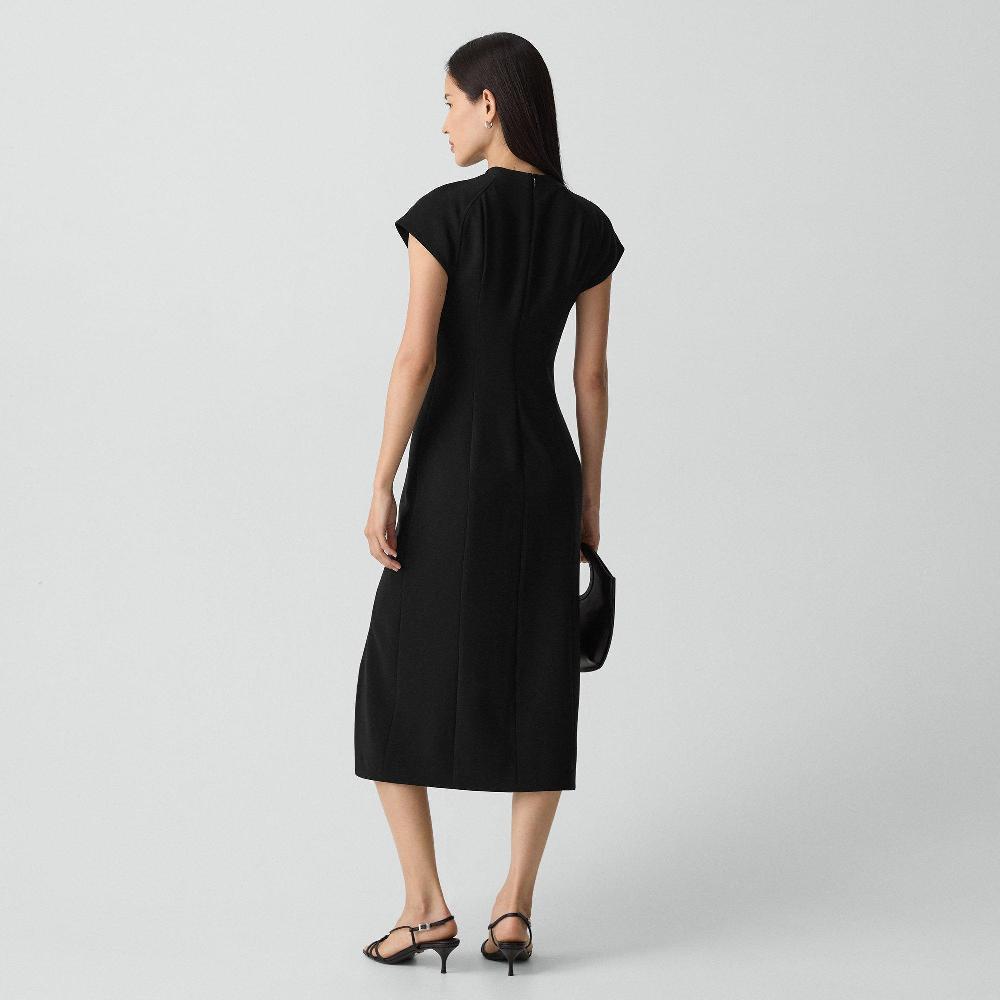 J Brand Short-Sleeve Midi Dress In Admiral Crepe Black