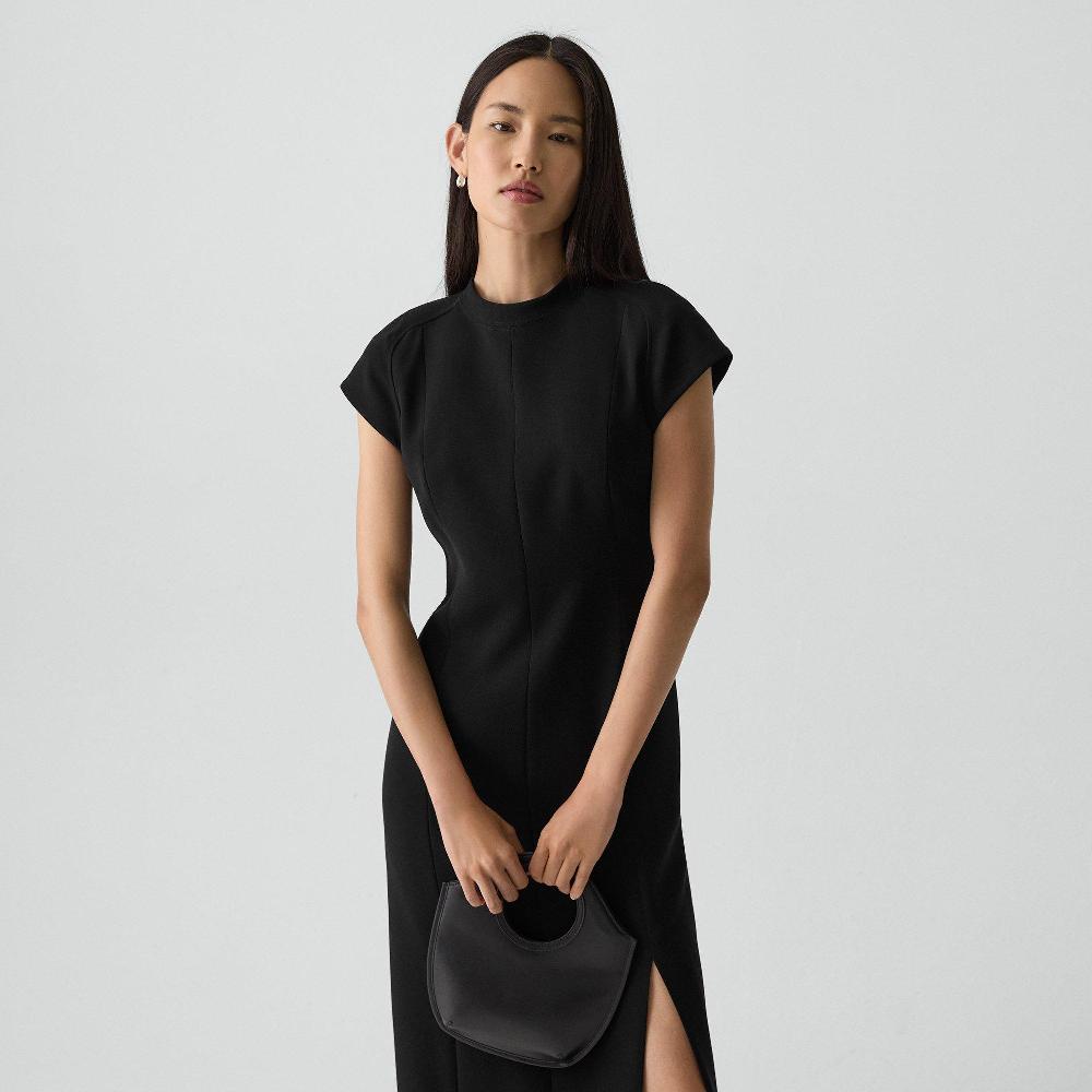 J Brand Short-Sleeve Midi Dress In Admiral Crepe Black