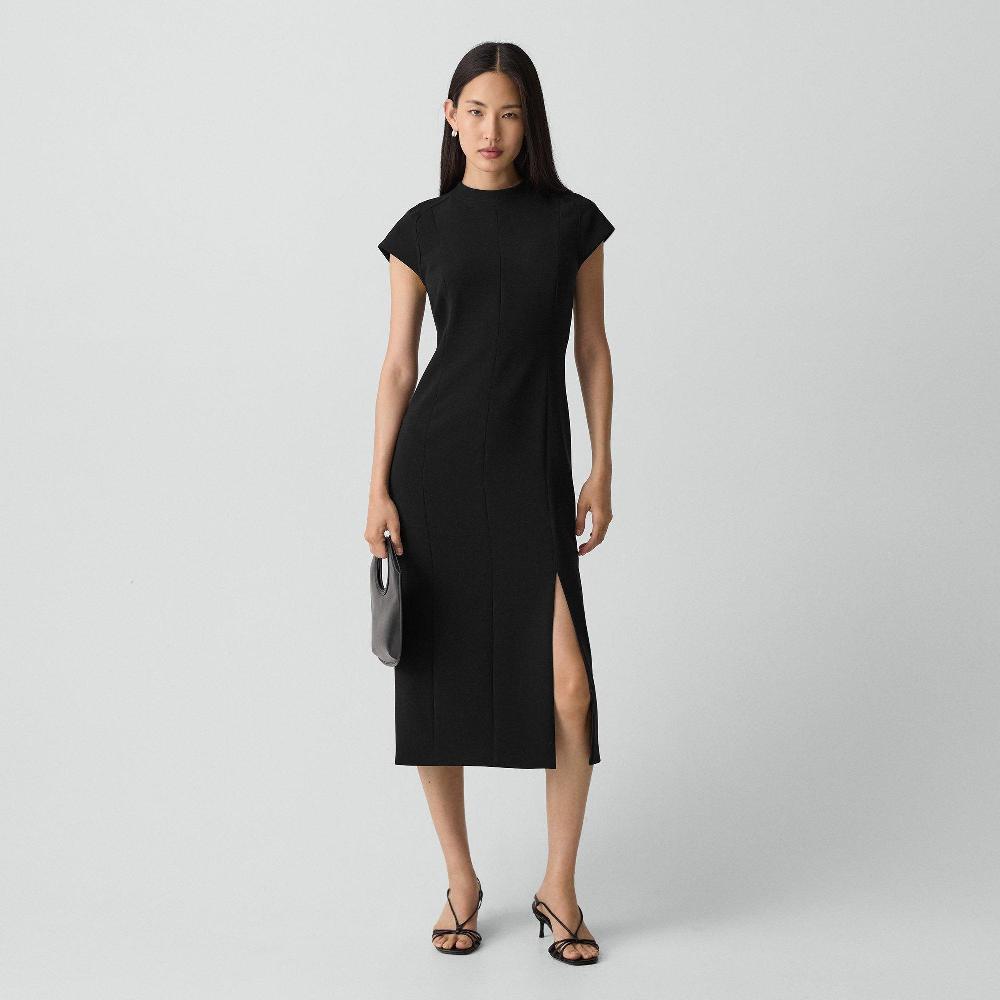 j brand Short-Sleeve Midi Dress in Admiral Crepe black
