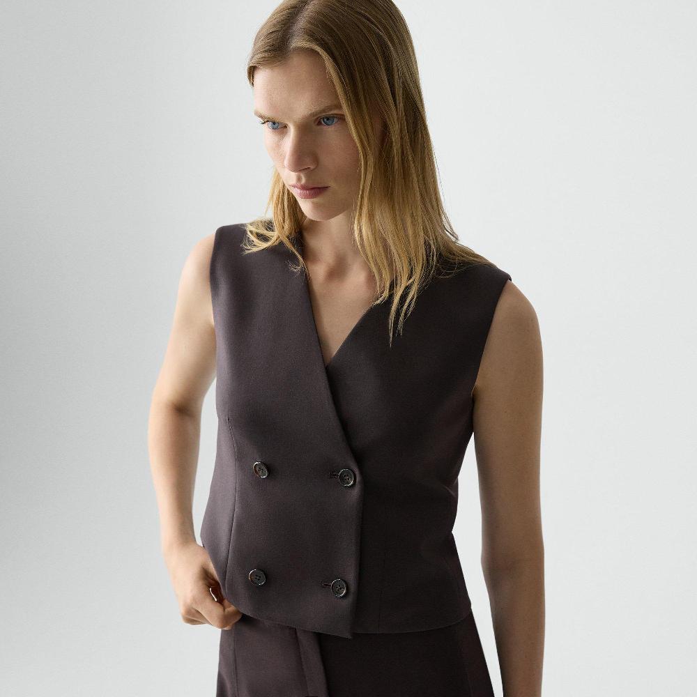 J Brand Shrunken Double-Breasted Vest In Sleek Flannel Cacao
