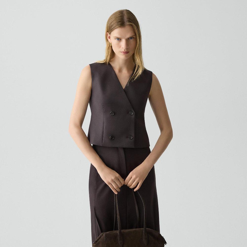 j brand Shrunken Double-Breasted Vest in Sleek Flannel cacao