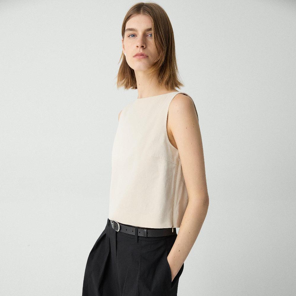 J Brand Sleeveless Boatneck Top In Good Linen Straw