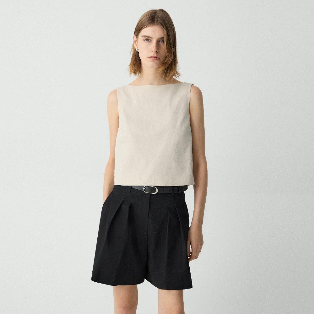 j brand Sleeveless Boatneck Top in Good Linen straw