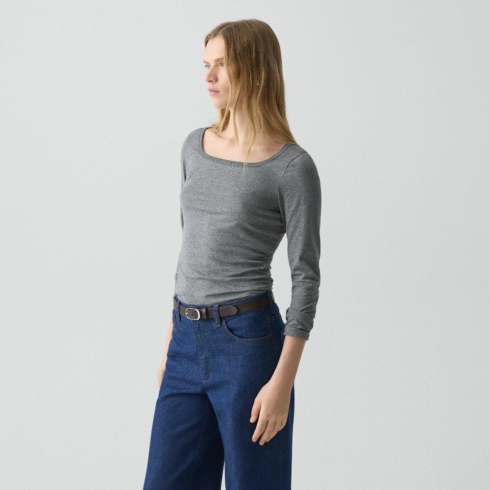 J Brand Square Neck Tee In Certified Organic Cotton Melange Grey