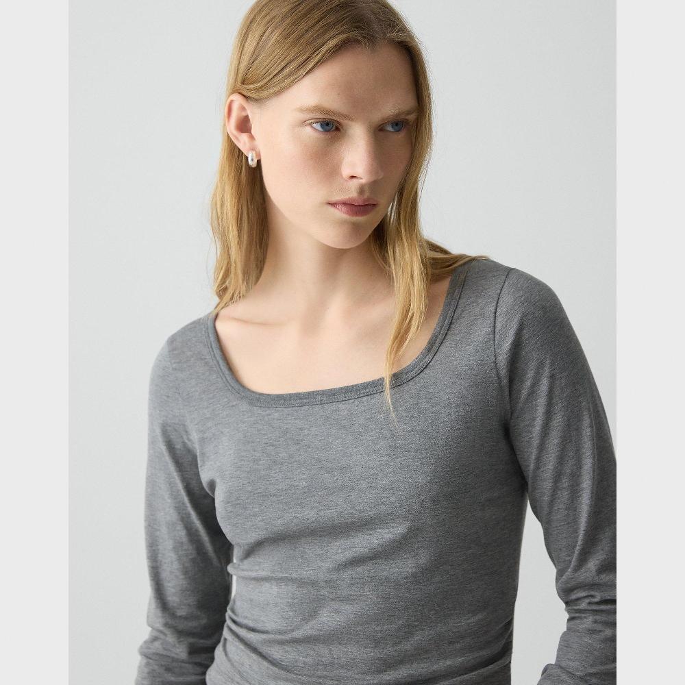J Brand Square Neck Tee In Certified Organic Cotton Melange Grey
