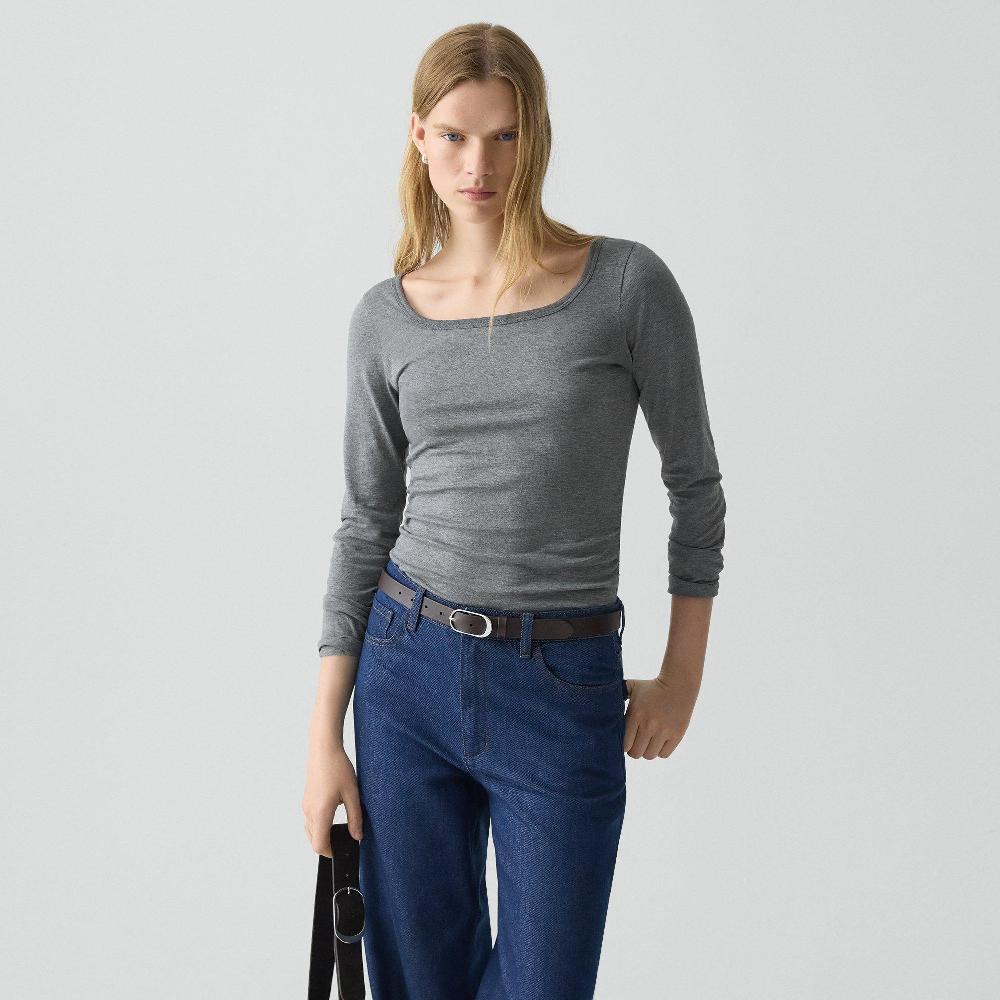 j brand Square Neck Tee in Certified Organic Cotton melange grey