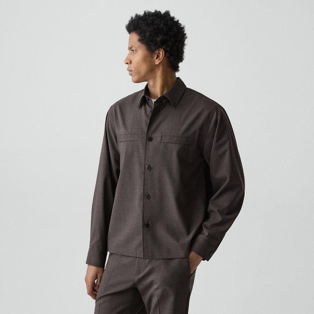 J Brand Utility Overshirt In Motion Wool Brownwood Melange