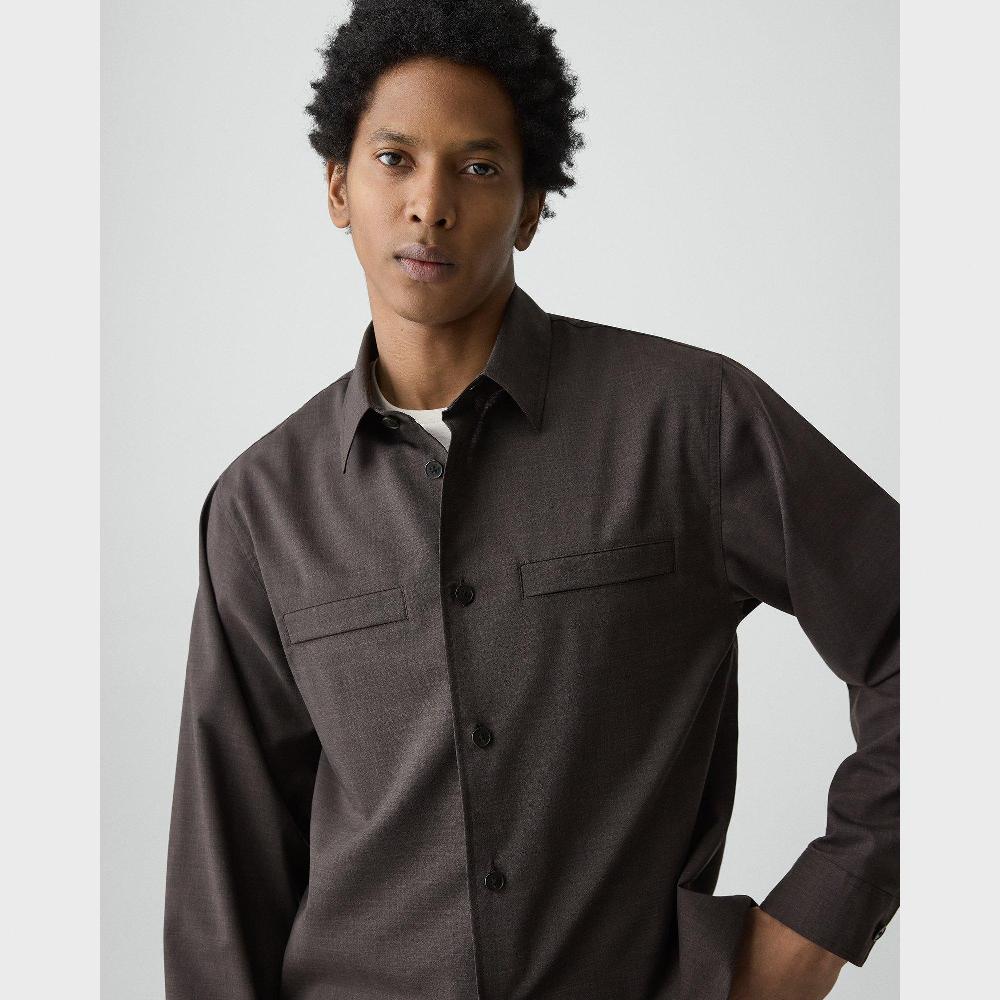 J Brand Utility Overshirt In Motion Wool Brownwood Melange