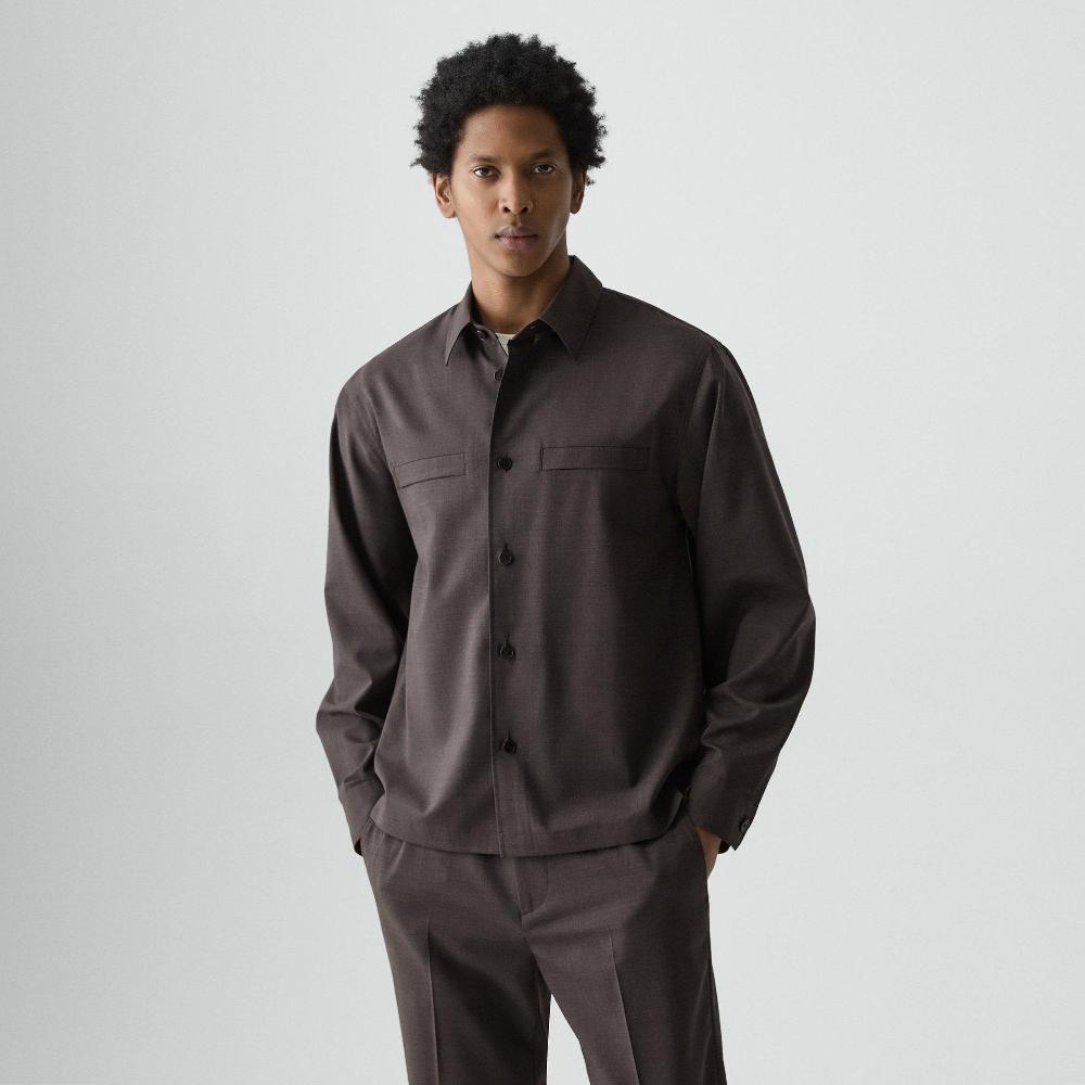 j brand Utility Overshirt in Motion Wool brownwood melange