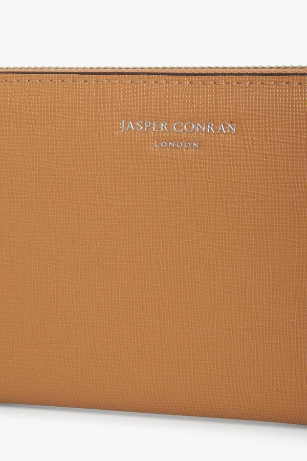 J By Jasper Conran Bee Leather Cross Hatch Large Purse Camel Bee