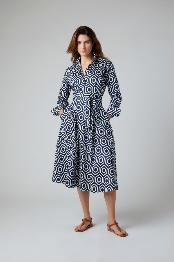 j by jasper conran Blythe Printed Full Skirt Shirt Dress Navy