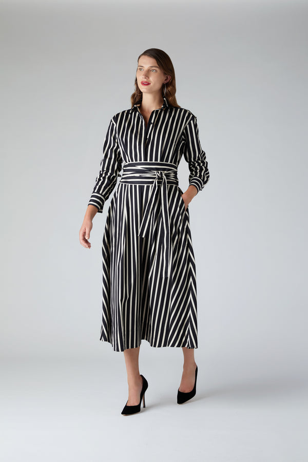 J By Jasper Conran Blythe Stripe Full Skirt Shirt Dress Blue Stripe