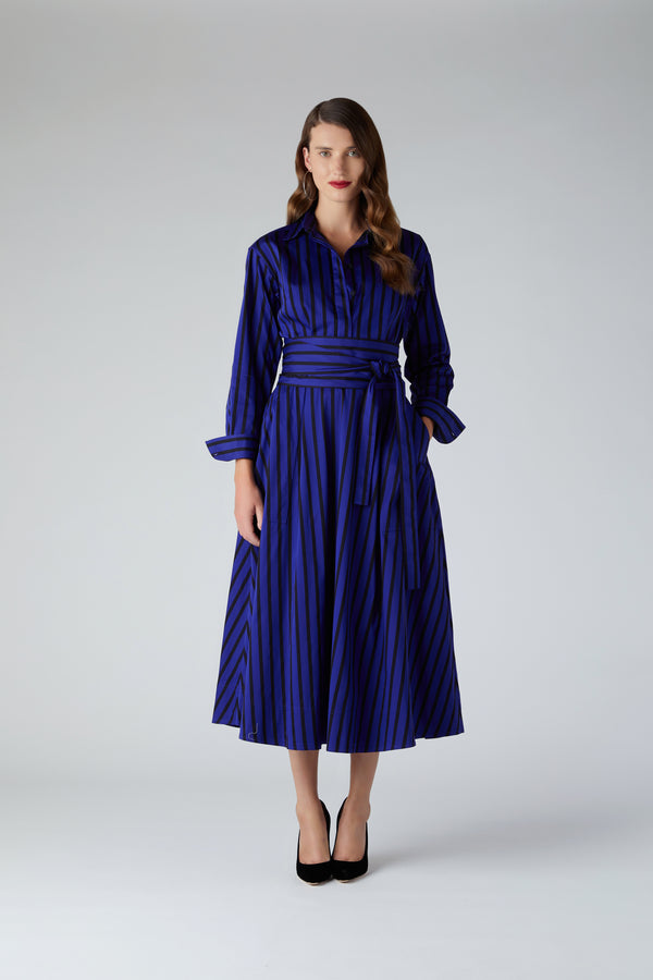 J By Jasper Conran Blythe Stripe Full Skirt Shirt Dress Blue Stripe