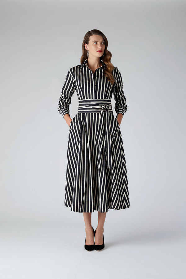 j by jasper conran Blythe Stripe Full Skirt Shirt Dress Blue Stripe