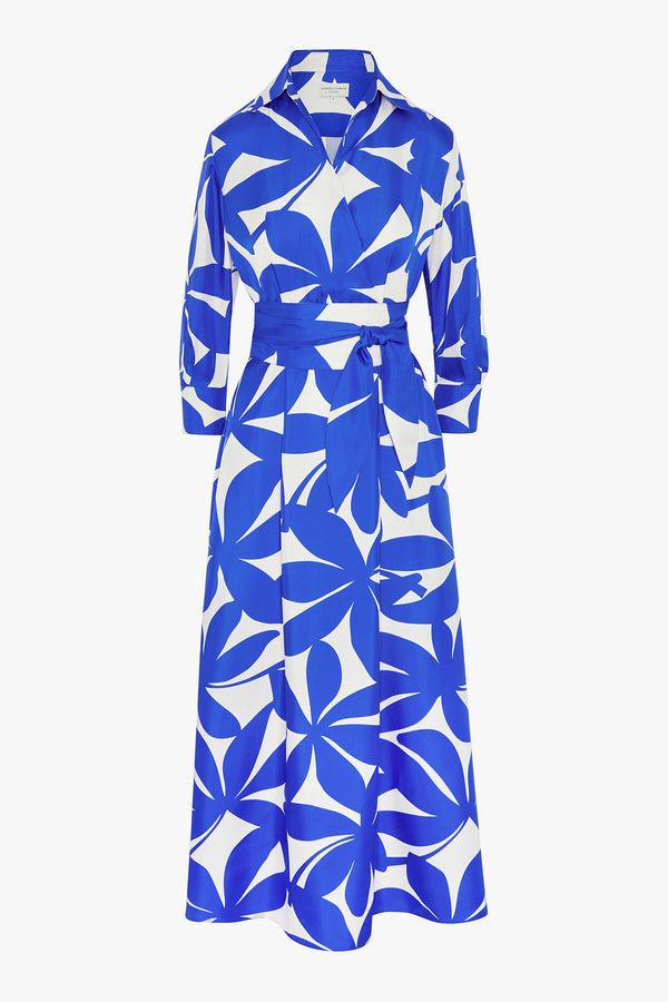 J By Jasper Conran Celia Printed Silk Maxi Full Skirt Wrap Dress Blue