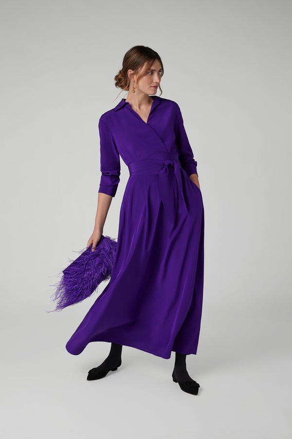 J By Jasper Conran Celia Silk Maxi Full Skirt Wrap Dress Purple
