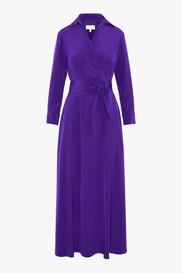 J By Jasper Conran Celia Silk Maxi Full Skirt Wrap Dress Purple