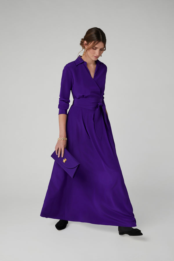 j by jasper conran Celia Silk Maxi Full Skirt Wrap Dress Purple
