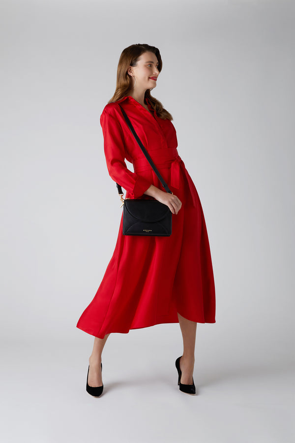 J By Jasper Conran Darcey Leather Double Flap Cross Body Bag Black